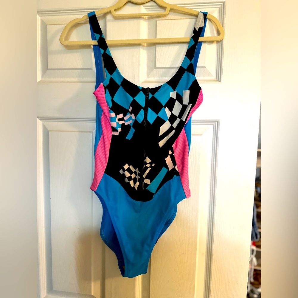 Vintage high cut zipper JAG one piece swim 80s 90s